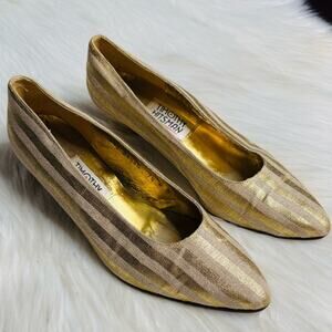 Timothy Hitsman Vintage Gold and Tan Striped Pumps